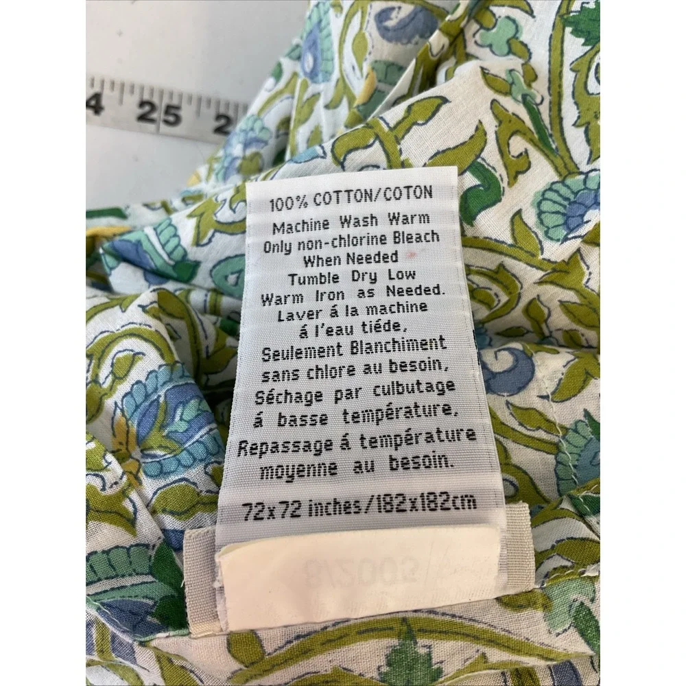 Pottery Barn Shower Curtain Paisley Floral Blue Yellow LIght Cotton 72x72 Rare